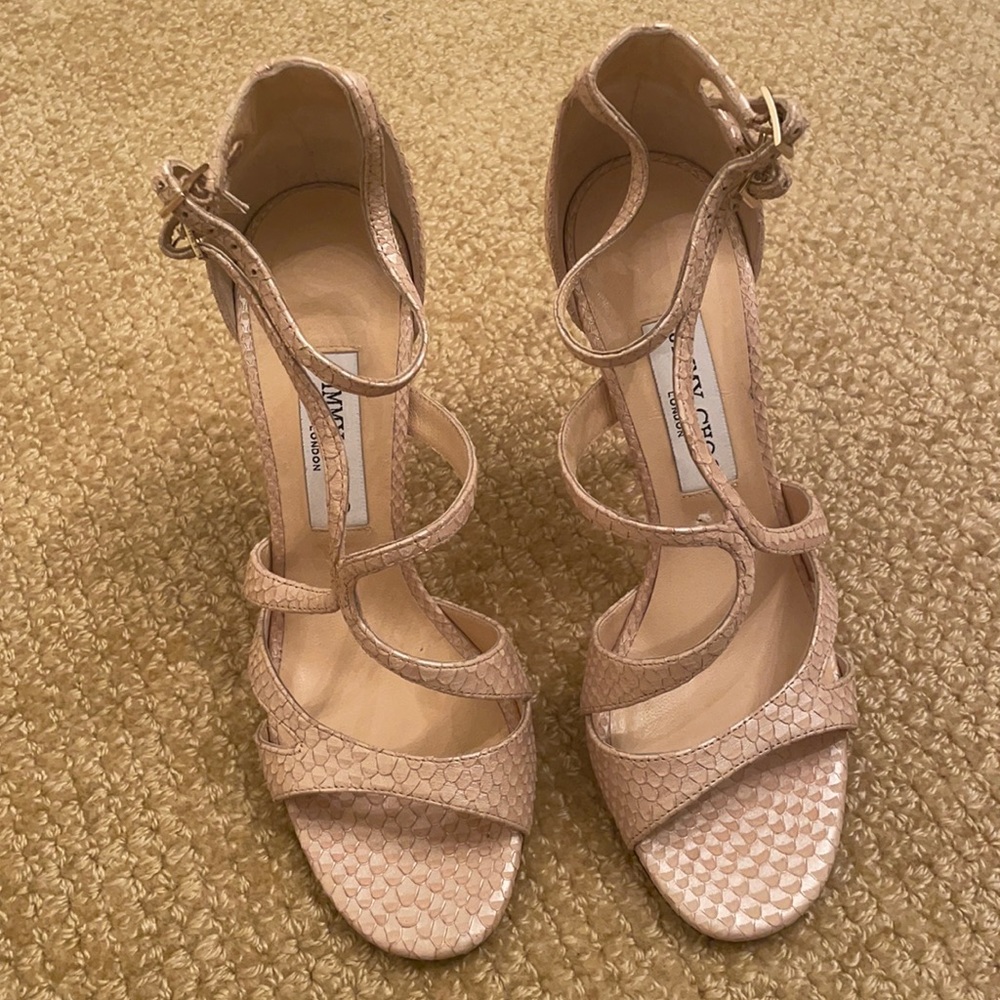 Jimmy choo snakeskin nude heels open toe